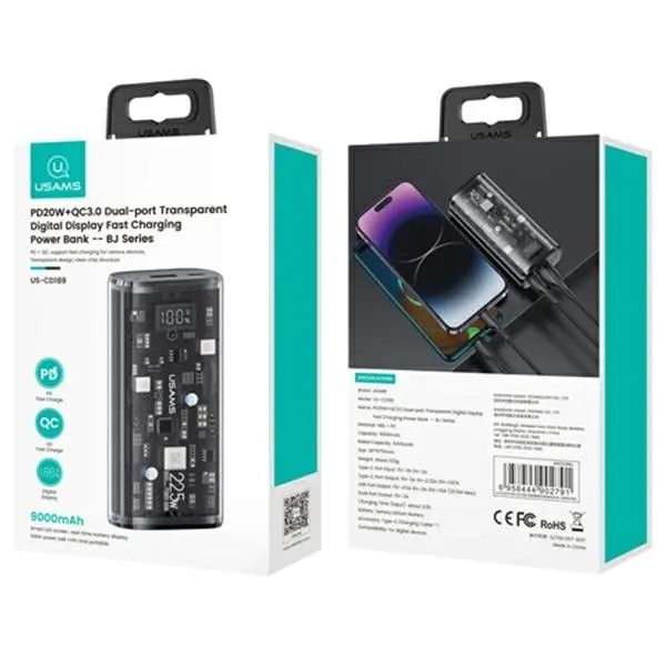 фото Зовнішній акумулятор (павербанк) Usams US-CD189 9000mAh PD 22,5W White